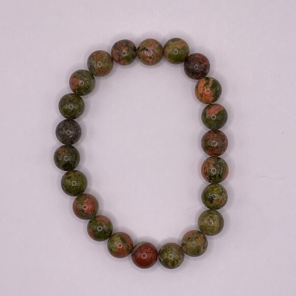 Handmade Carved Jade Beaded Necklace w/ Matching Unakite Bracelet, #403 - Picture 11 of 13